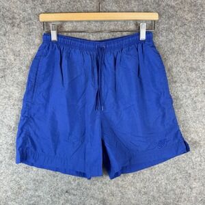 Vintage Nike Nylon Swim Shorts Mens Medium Blue Swoosh Spellout Surf Beach Y2K